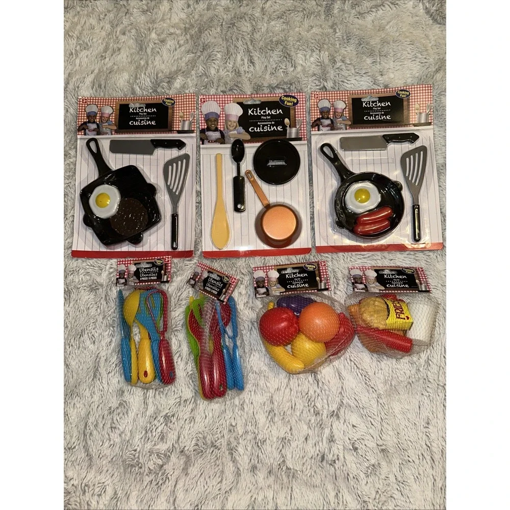 Play Food Set for Kids & Toddlers Kitchen Toy Playset Pretend Fake Pans Utensils